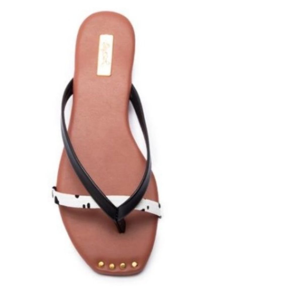 !! NEW !! Two Way Strap Sandals with Gold Detail in Black Cow Print - Picture 2 of 4